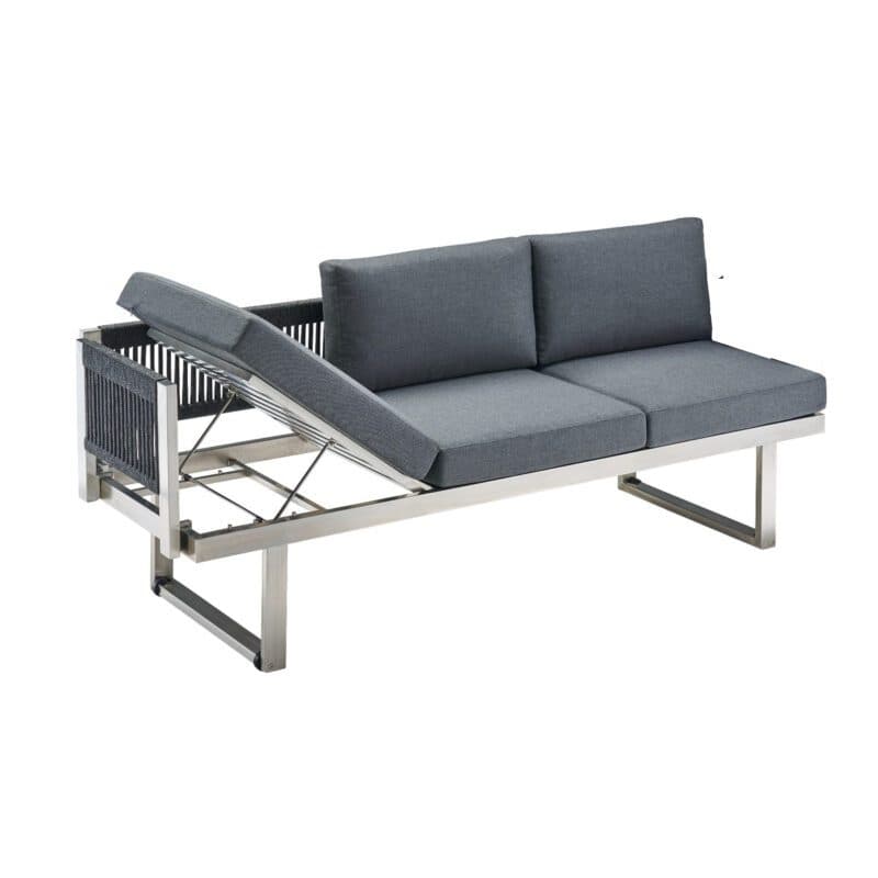CASA DOMA "Aragona DINING“ 3-Sitzer Seitenteil mit Armlehne links, Rope, Gestell Edelstahl, Polster Tuvatextil® Panama grafito