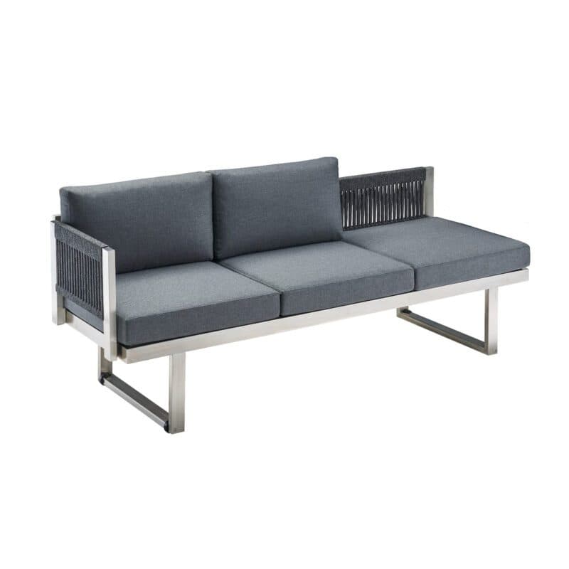 CASA DOMA "Aragona DINING“ 3-Sitzer Seitenteil mit Armlehne links, Rope, Gestell Edelstahl, Polster Tuvatextil® Panama grafito