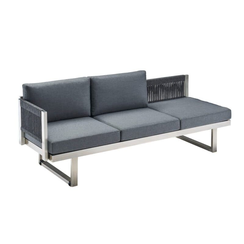 CASA DOMA "Aragona" 3-Sitzer Seitenteil mit Armlehne links, Rope, Gestell Edelstahl, Polster Tuvatextil® Panama grafito