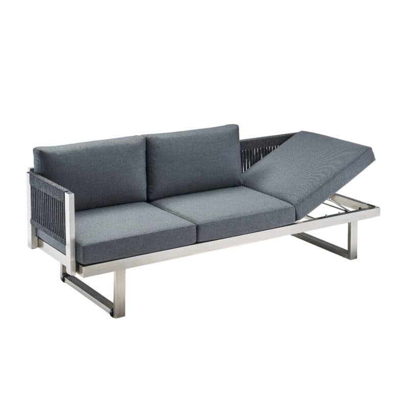 CASA DOMA "Aragona" 3-Sitzer Seitenteil mit Armlehne links, Rope, Gestell Edelstahl, Polster Tuvatextil® Panama grafito