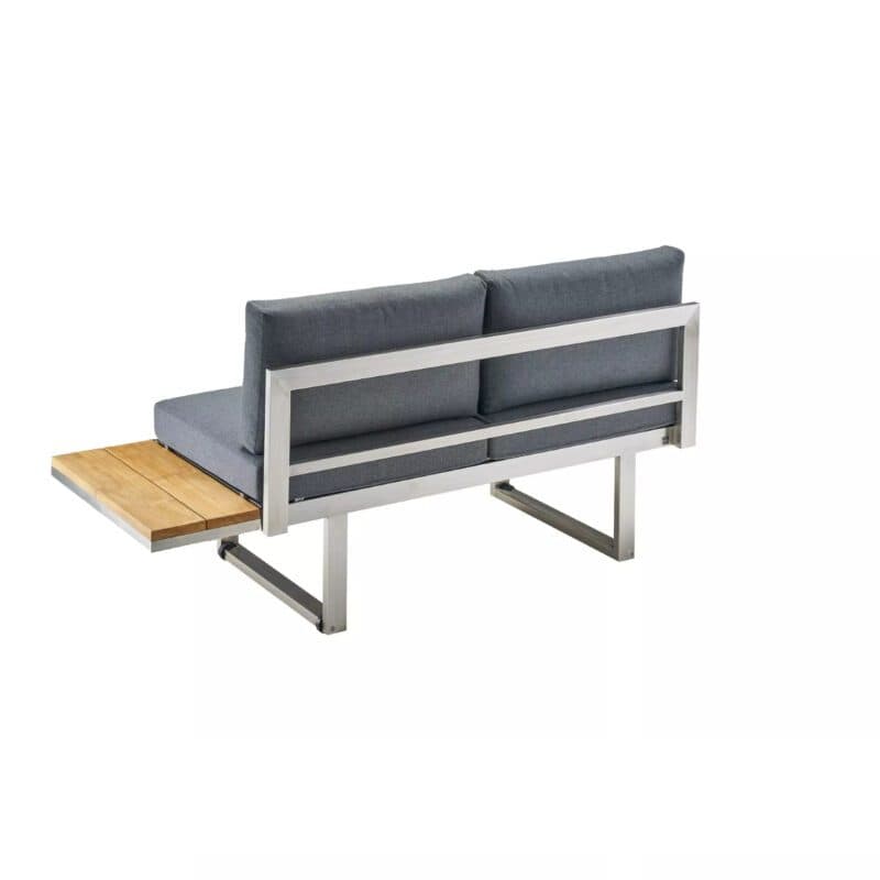CASA DOMA "Aragona DINING" Lounge 2-Sitzer mit Rückenlehne und Teakablage links, Gestell Edelstahl, Polster Tuvatextil® Panama grafito