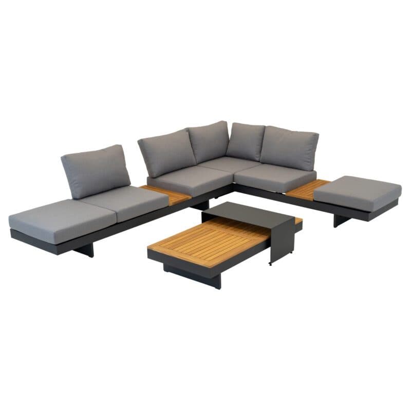 Lesli Living "Barbados" Loungegruppe, Aluminium charcoal, Bezug Olefin anthrazit, Ablagen/Tischplatte Teak