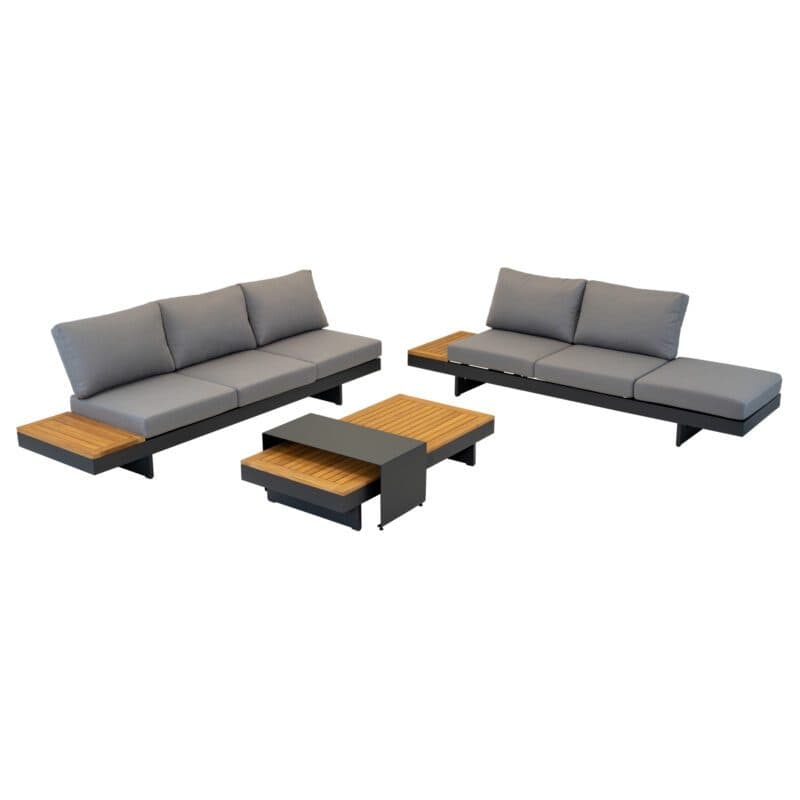 Lesli Living "Barbados" Loungegruppe, Aluminium charcoal, Bezug Olefin anthrazit, Ablagen/Tischplatte Teak