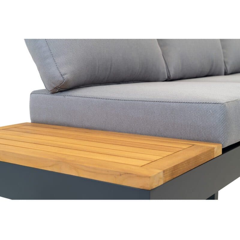 Lesli Living "Barbados" Loungegruppe, Aluminium charcoal, Bezug Olefin anthrazit, Ablagen/Tischplatte Teak