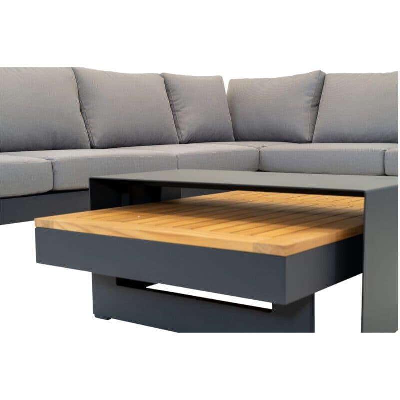 Lesli Living "Barbados" Loungegruppe, Aluminium charcoal, Bezug Olefin anthrazit, Ablagen/Tischplatte Teak