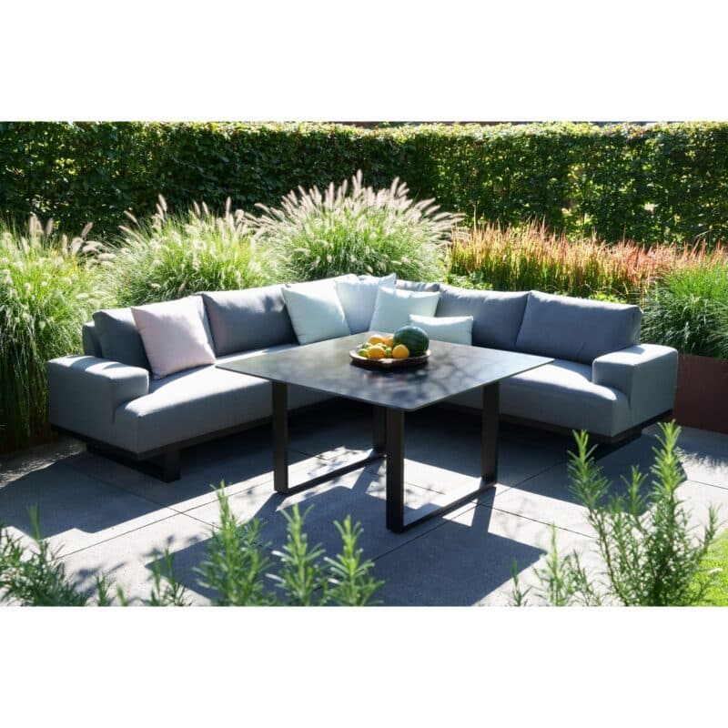 Hartman Maurice Dining-Loungeset, Gestell Aluminium Carbon Black Flame, Bezug Sunbrella® Mid Grey, Platte Keramik Anthrazit