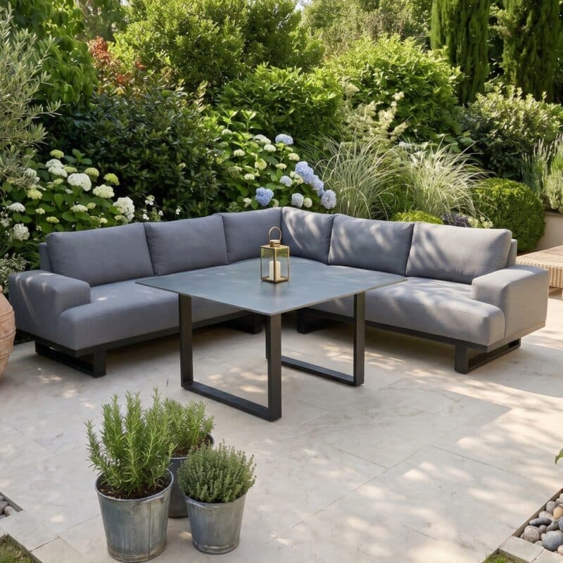 Hartman Maurice Dining-Loungeset, Gestell Aluminium Carbon Black Flame, Bezug Sunbrella® Mid Grey, Platte Keramik Anthrazit