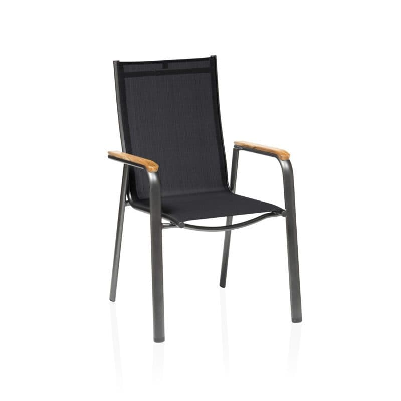Kettler "Cirrus" Stapelsessel, Gestell Aluminium anthrazit, Sitz Textilgewebe anthrazit-grau, Armlehnen Teakholz