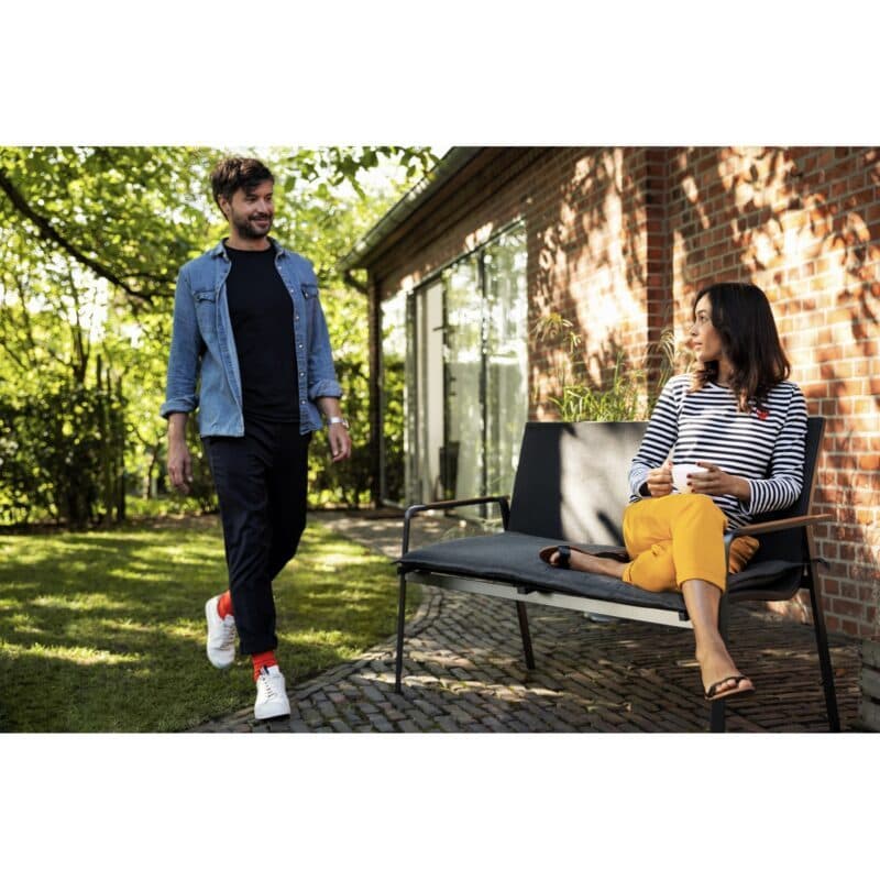 Kettler "Diamond" 2-Sitzer Gartenbank, Gestell Aluminium anthrazit, Armlehne mit Teak-Auflage, Sitzfläche Textilgewebe charcoal