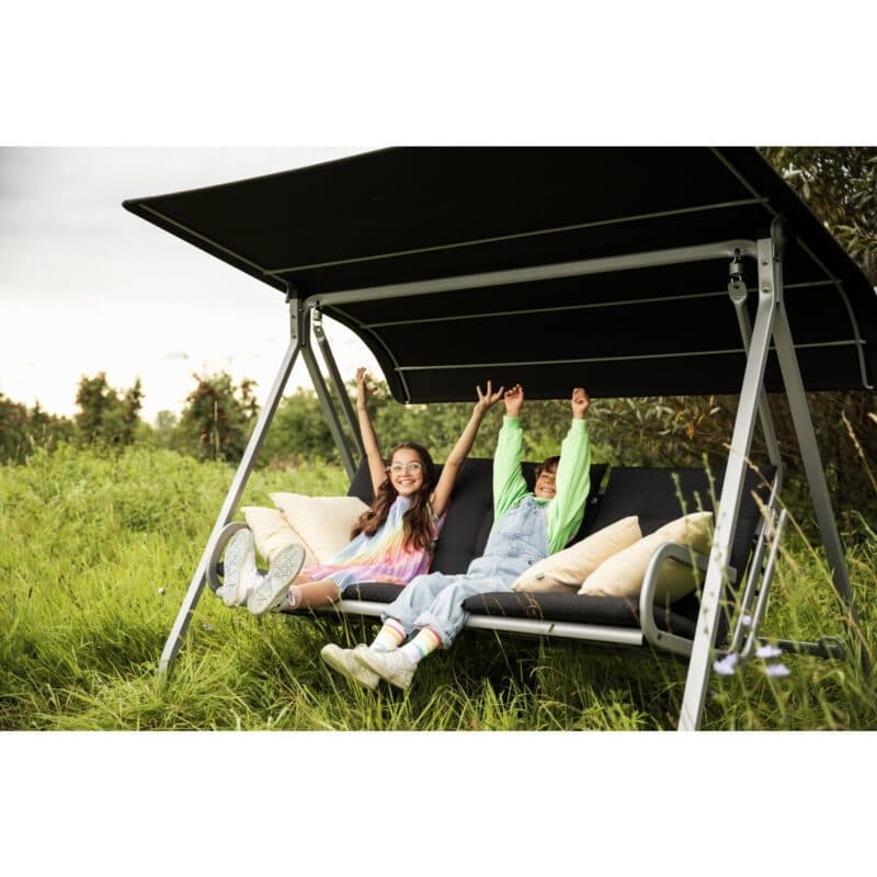 Kettler "Paradiso" Hollywoodschaukel, Gestell Aluminium silber, Sitzfläche Textilgewebe lakritz mit Auflage anthrazit