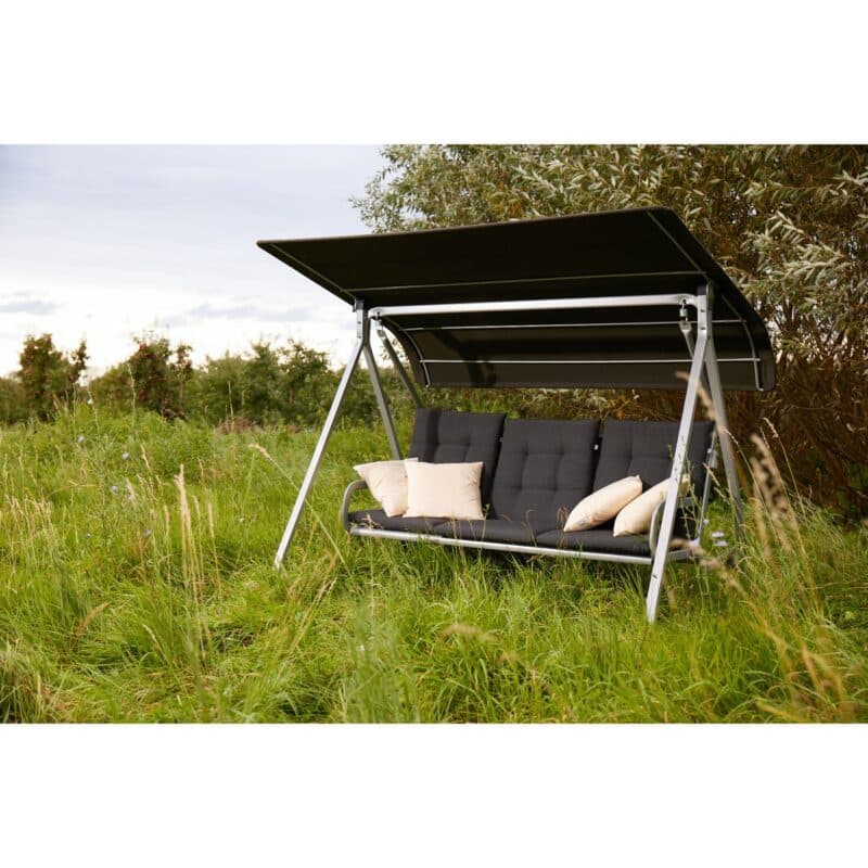 Kettler "Paradiso" Hollywoodschaukel, Gestell Aluminium silber, Sitzfläche Textilgewebe lakritz mit Auflage anthrazit