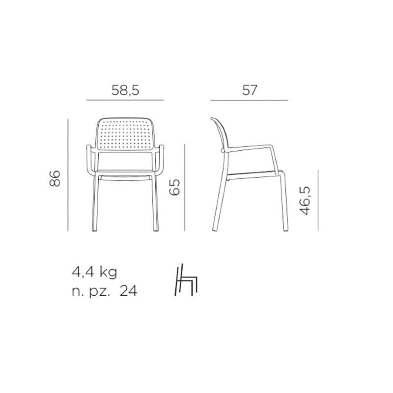 NARDI "Bora" Stapelstuhl, Maßangaben