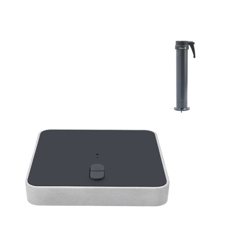 Glatz Rollensockel Z, 55 kg, Beton hell, Decorplatte anthrazit und Standrohr Z Stahl verzinkt anthrazit für Sonnenschirm Piazzino und Teakwood (© by GLATZ AG, Schweiz)