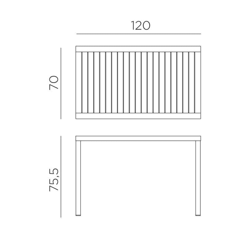 NARDI "Cube" Gartentisch 120x70 cm, Maßangaben