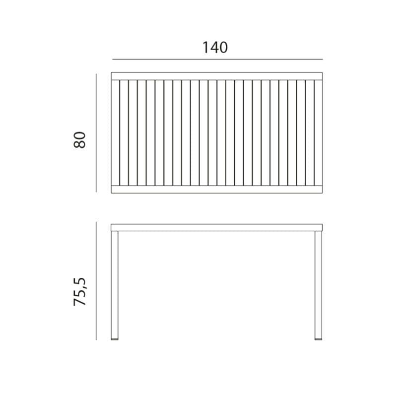 NARDI "Cube" Gartentisch 140x80 cm, Maßangaben