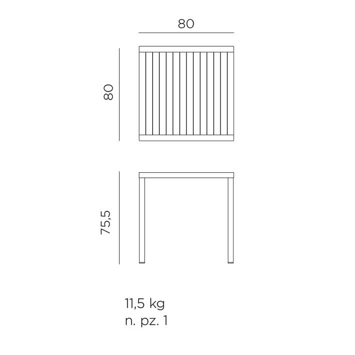 NARDI "Cube" Gartentisch 80x80 cm, Maßangaben