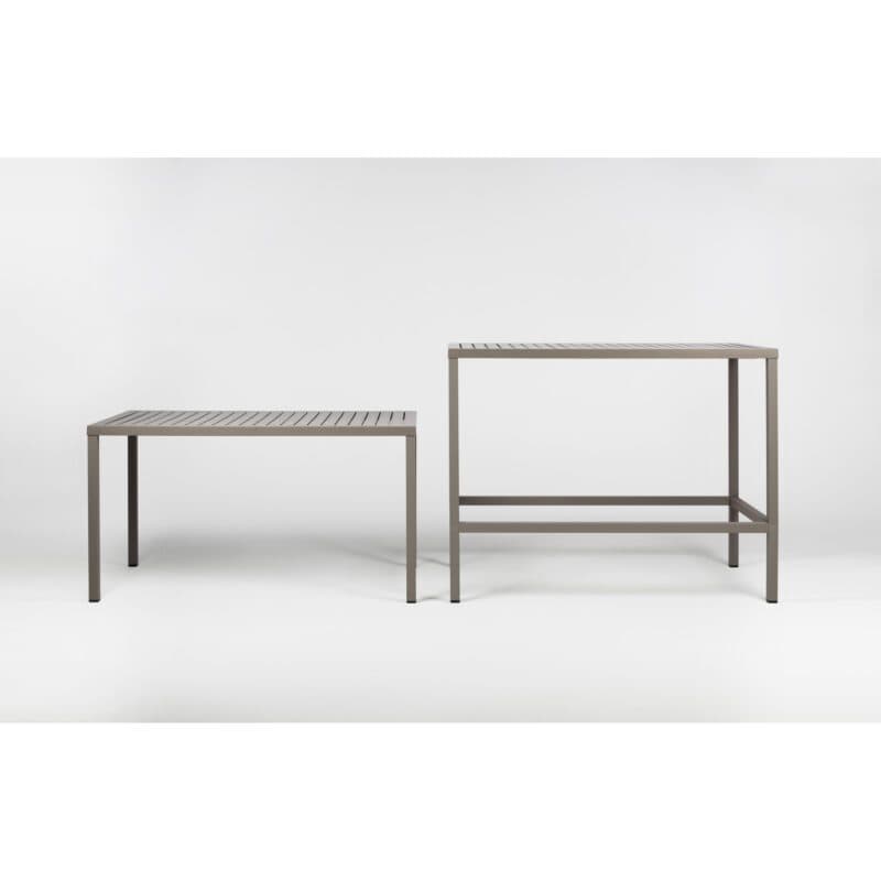 NARDI "Cube" Gartentisch und Bartisch 140x80 cm, Gestell Aluminium taupe, Tischplatte Kunststoff taupe