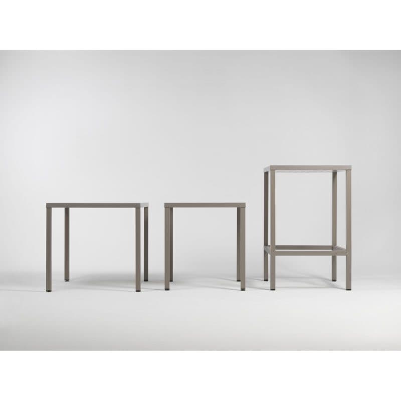 NARDI "Cube" Gartentische und Bartisch, Gestell Aluminium taupe, Tischplatte Kunststoff taupe