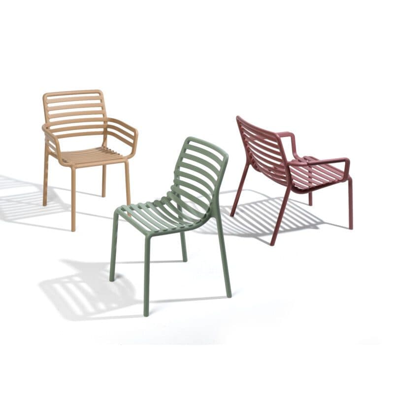 NARDI "Doga" Serie, Stapelstuhl mit und ohne Armlehne sowie Loungesessel, Gestell und Sitzfläche Kunststoff cappuccino, mint und marsala