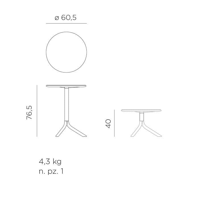 NARDI "Spritz" Bistrotisch, Maßangaben, auf zwei Höhen montierbar