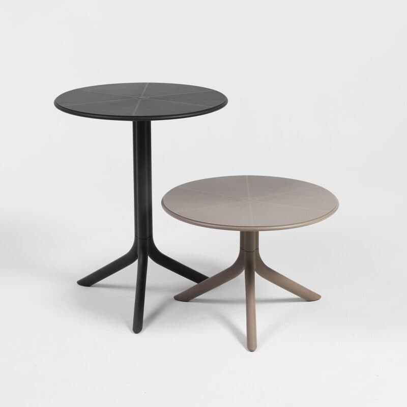 NARDI "Spritz" Bistrotisch, Gestell und Tischplatte Kunststoff anthrazit und taupe, Ø 60,5 cm, auf H 76,5 cm oder 40 cm montierbar
