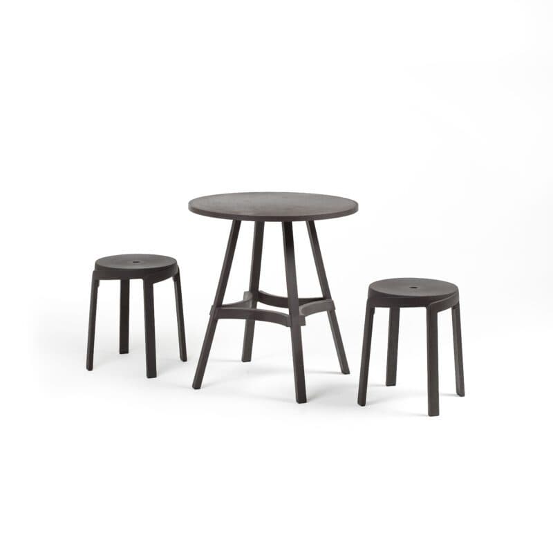 NARDI "Stack" Hocker und "Combo" Bistrotisch Ø 70 cm, regenerierter Kunststoff terra