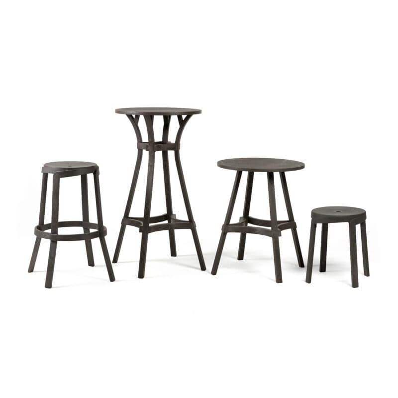 NARDI "Stack" Hocker und Barhocker, "Combo" Bistrotisch und Bartisch, regenerierter Kunststoff terra