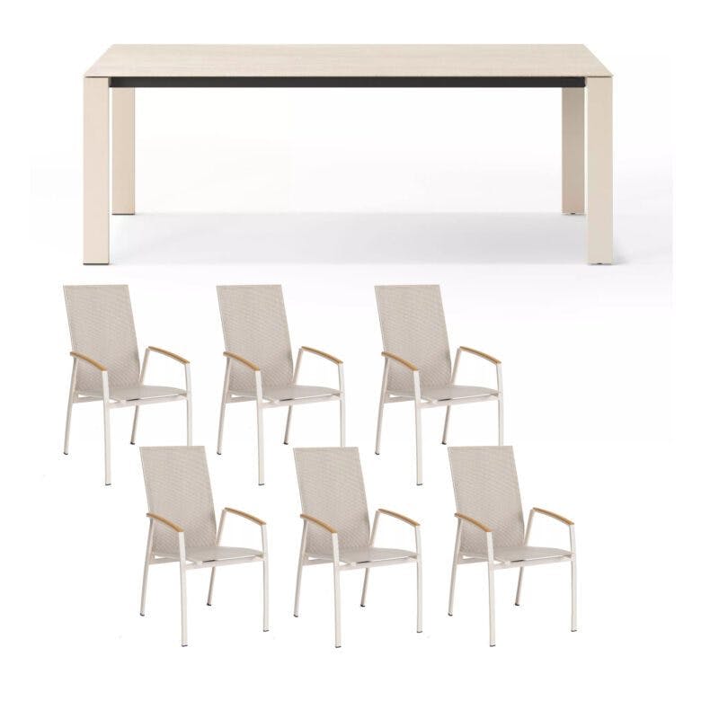 SIT Mobilia Gartenmöbel-Set mit Tisch "Etna" und Stapelsessel "Limbo move", Alu ecru