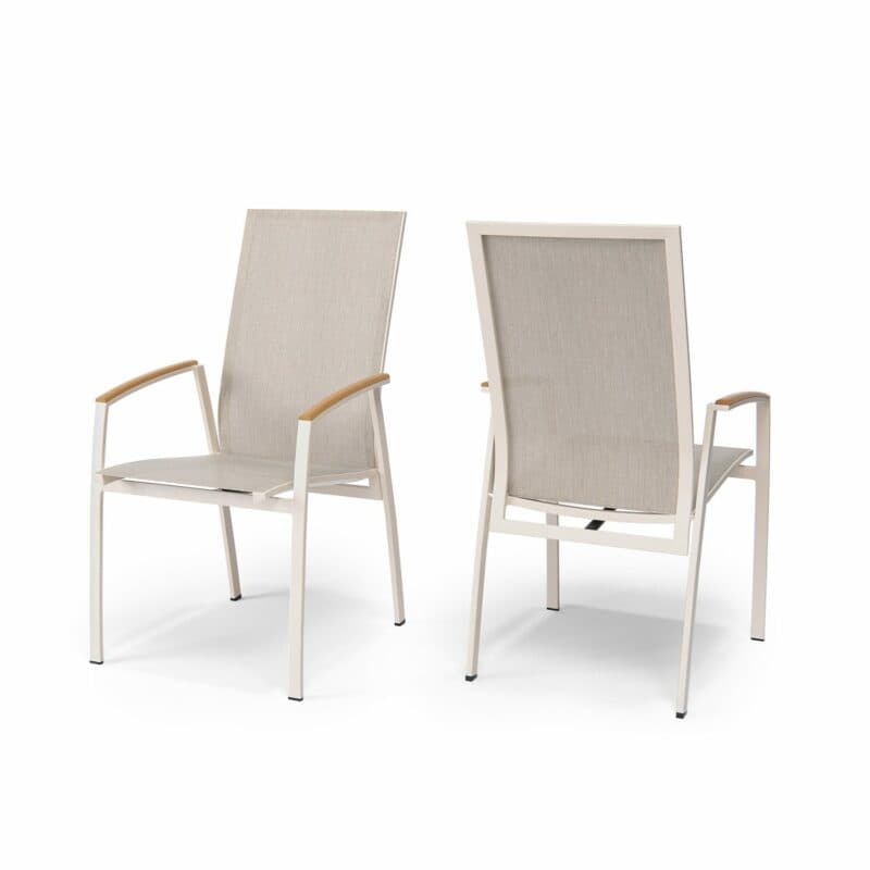 SIT Mobilia "Limbo move" Stapelsessel, Aluminium powder/ecru Textilgewebe Phifertex sibirian, Armlehnen Teak