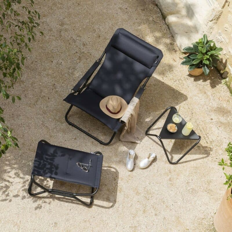Lafuma "Transabed AirComfort®" Liegestuhl mit Hocker "Next AirComfort®, Stahl schwarz, Textilen acier ©LAFUMA MOBILIER - Sébastien Sassoulas