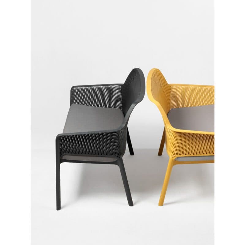 NARDI "Net" Loungebank, Gestell und Sitzfläche Kunststoff anthrazit und senf, mit Sitzkissen steingrau