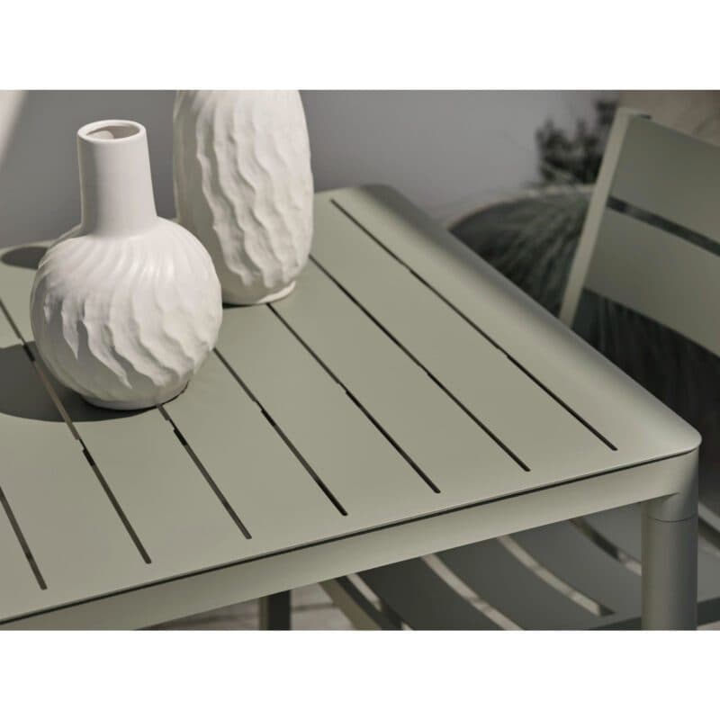 Brafab "Bigby" Tisch 144x76 cm und "Delia" Gartenstuhl ohne Armlehnen, Aluminium dusty green