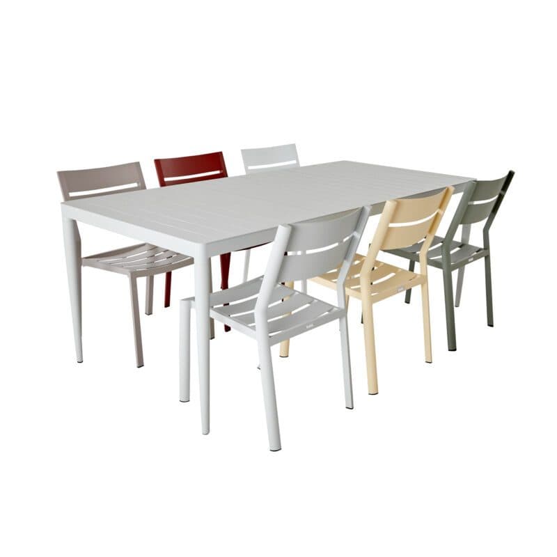 Brafab Gartenmöbel-Set mit Tisch "Bigby" 195x90 cm, Aluminium light grey und Stuhl "Delia" ohne Armlehnen