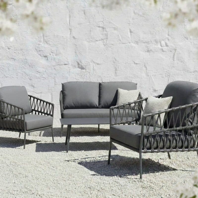CASA DOMA "Messina" Loungeset mit "Arista" Loungetisch, Gestelle Aluminium anthrazit, Rope anthrazit, Kissen medium grey (Bild KI-generiert)