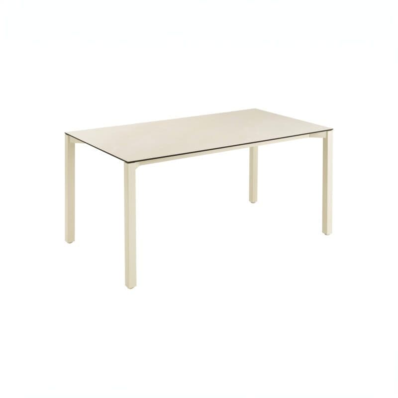 CASA DOMA "Campana" Gartentisch 160x90cm, Edelstahl cream, HPL travertin