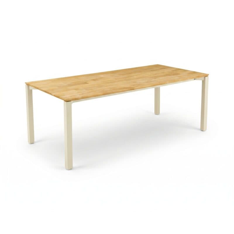 CASA DOMA "Campana" Gartentisch 210x100 cm, Edelstahl cream, Tischplatte Teak