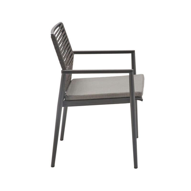 CASA DOMA "Gallico" Stapelstuhl, Alu anthrazit, Sitzfläche Textilgewebe schwarz/silber, Rückenfläche Rope anthrazit, Armlehnen Alu, inkl. Sitzkissen