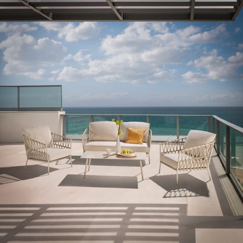 CASA DOMA Loungeset mit Loungesofa und Loungesessel "Messina", Aluminium cream, Rope fossil, Kissen beige und Loungetisch "Arista", Aluminium cream
