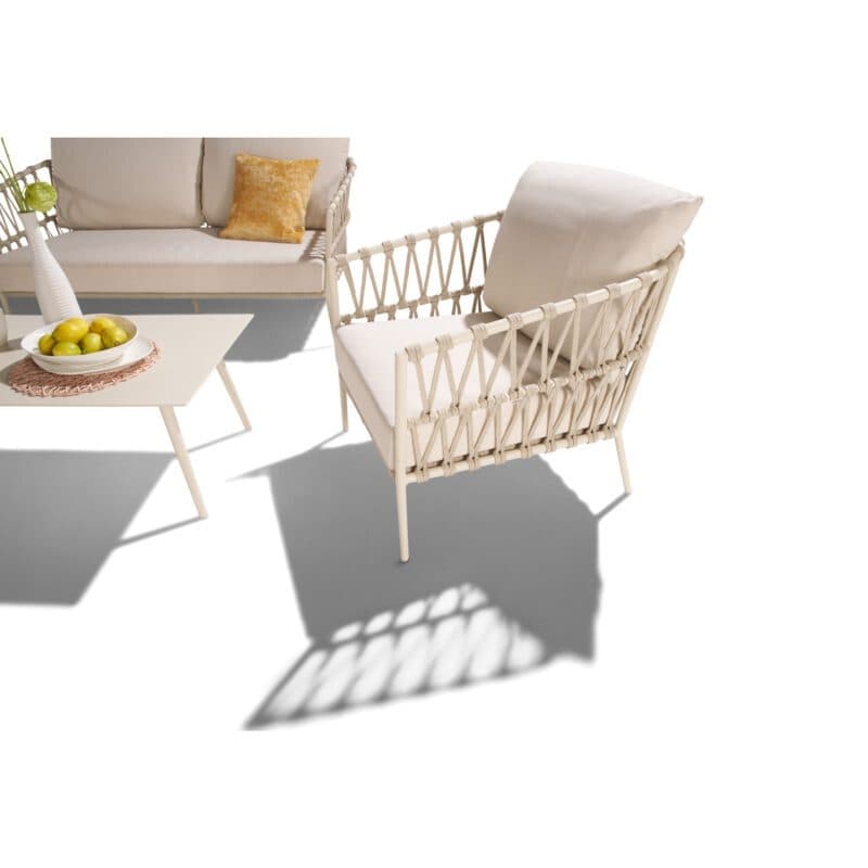 CASA DOMA Loungeset mit Loungesofa und Loungesessel "Messina", Aluminium cream, Rope fossil, Kissen beige und Loungetisch "Arista", Aluminium cream