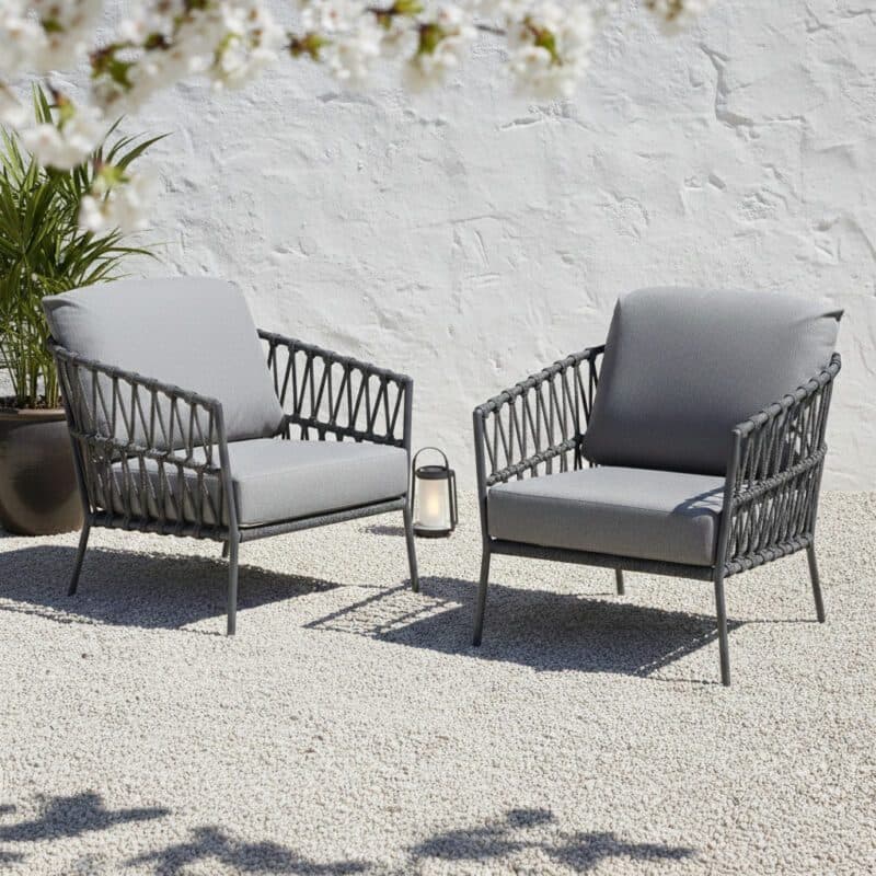 CASA DOMA "Messina" Loungesessel, Rope anthrazit, Kissen medium grey (Bild KI-generiert)