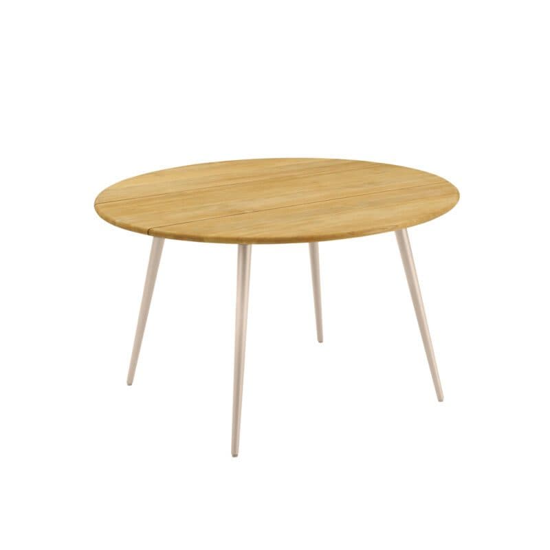CASA DOMA "Napola" Gartentisch Ø 130 cm, Alu cream, Tischplatte Teak