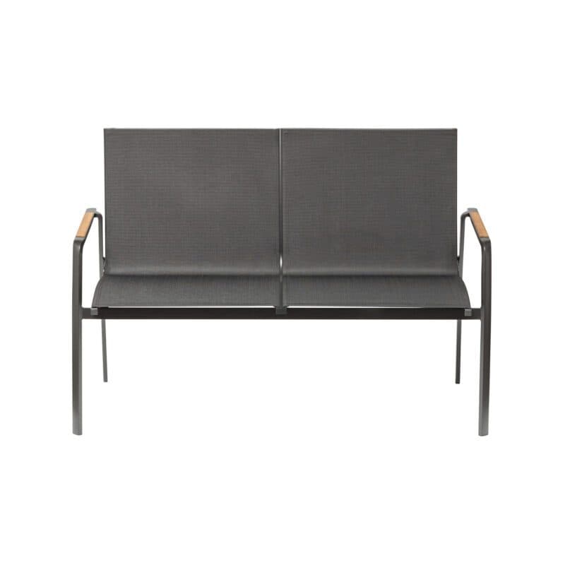 Kettler "Diamond" 2-Sitzer Gartenbank, Gestell Aluminium anthrazit, Sitzfläche Textilen charcoal, Armlehne mit Teak-Auflage