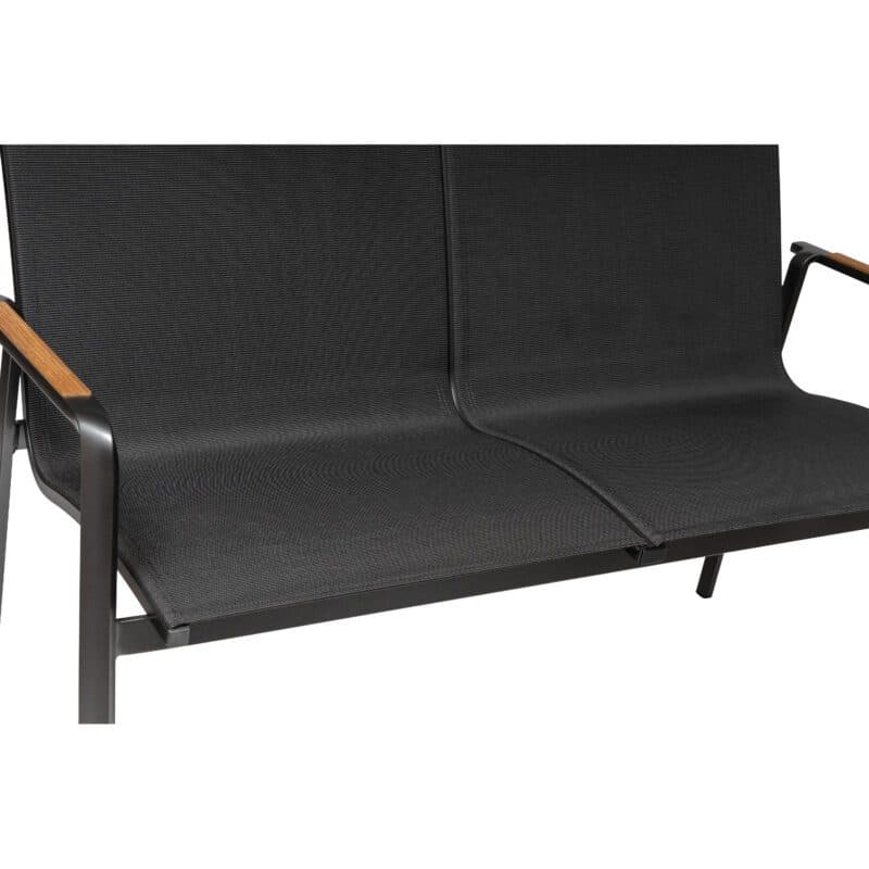 Kettler "Diamond" 2-Sitzer Gartenbank, Gestell Aluminium anthrazit, Sitzfläche Textilen charcoal, Armlehne mit Teak-Auflage