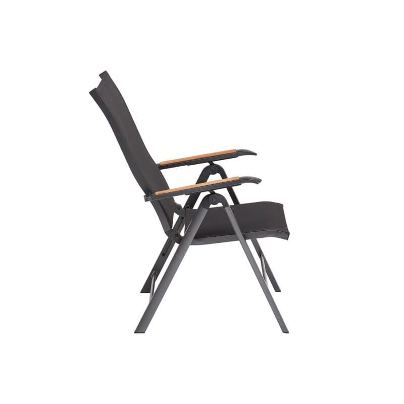 Kettler "Diamond" Klappsessel, Gestell Aluminium anthrazit, Sitzfläche Textilen charcoal, Armlehne mit Teak-Auflage