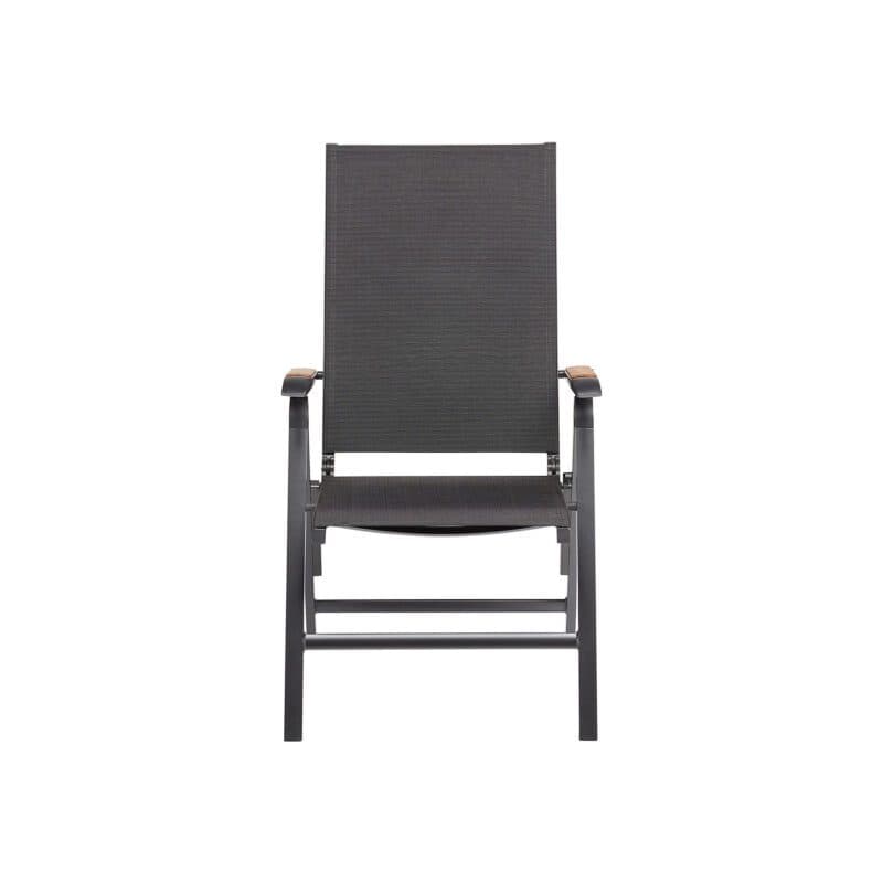 Kettler "Diamond" Klappsessel, Gestell Aluminium anthrazit, Sitzfläche Textilen charcoal, Armlehne mit Teak-Auflage