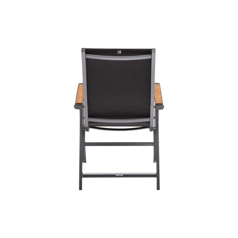 Kettler "Diamond" Klappsessel, Gestell Aluminium anthrazit, Sitzfläche Textilen charcoal, Armlehne mit Teak-Auflage