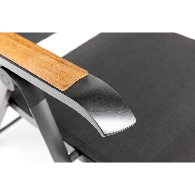 Kettler "Diamond" Klappsessel, Gestell Aluminium anthrazit, Sitzfläche Textilen charcoal, Armlehne mit Teak-Auflage