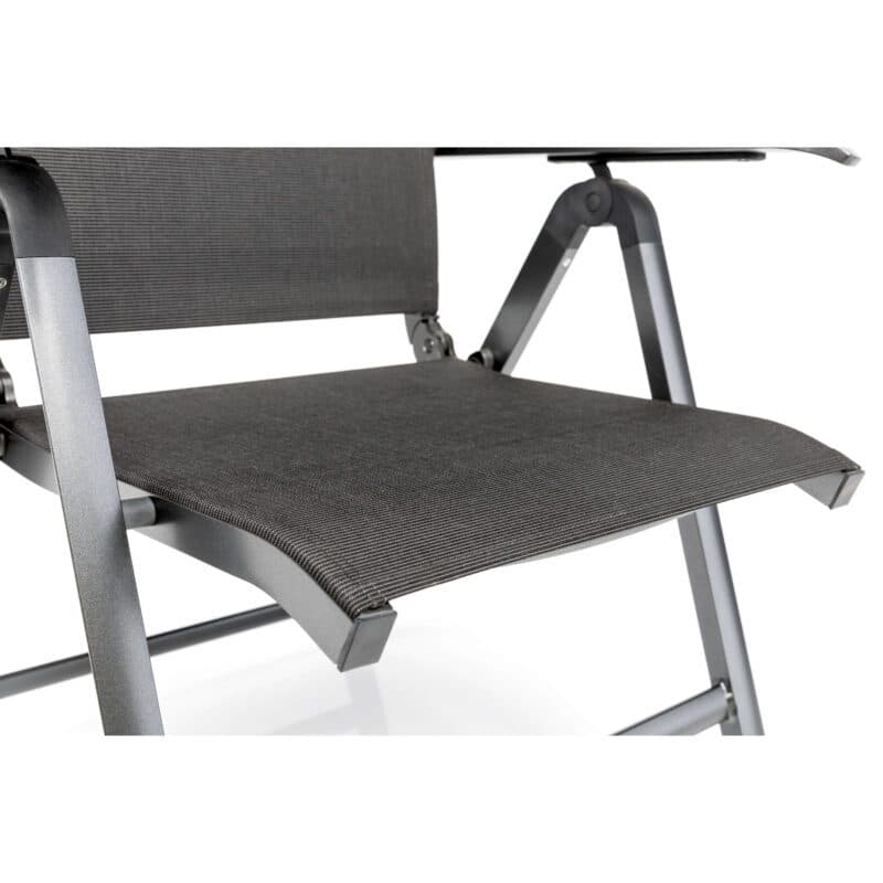 Kettler "Diamond" Klappsessel, Gestell Aluminium anthrazit, Sitzfläche Textilen charcoal, Armlehne mit Teak-Auflage