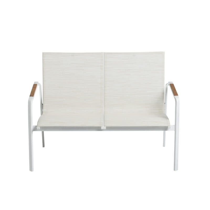 Kettler “Diamond“ Loungebank, Gestell Aluminium weiß matt, Sitzfläche Textilgewebe beige, Armlehnen Teak