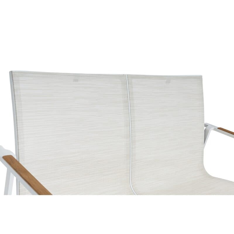 Kettler “Diamond“ Loungebank, Gestell Aluminium weiß matt, Sitzfläche Textilgewebe beige, Armlehnen Teak